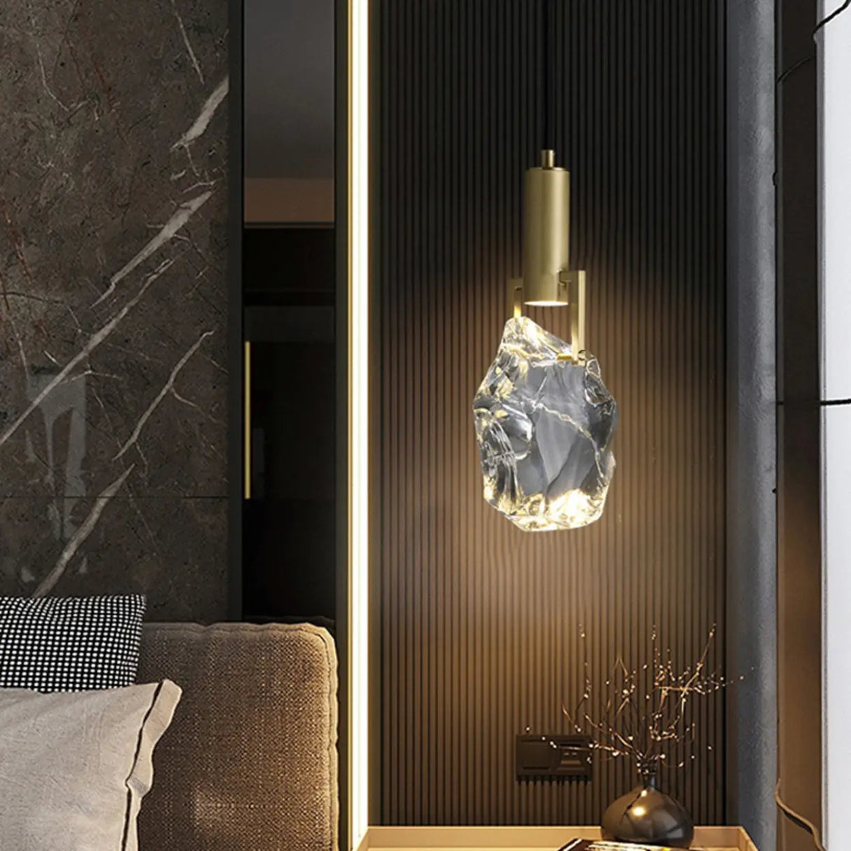 Modern Crystal Pendant Light Gold Bedroom Adjustable Height Image - 20