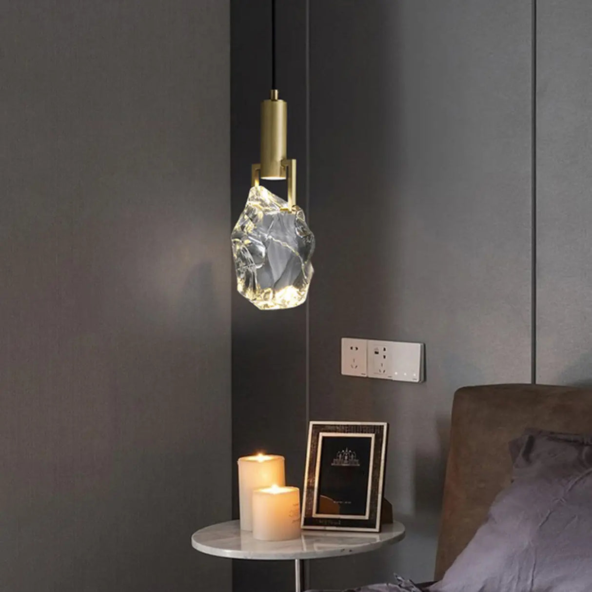 Modern Crystal Pendant Light Gold Bedroom Adjustable Height Image - 5