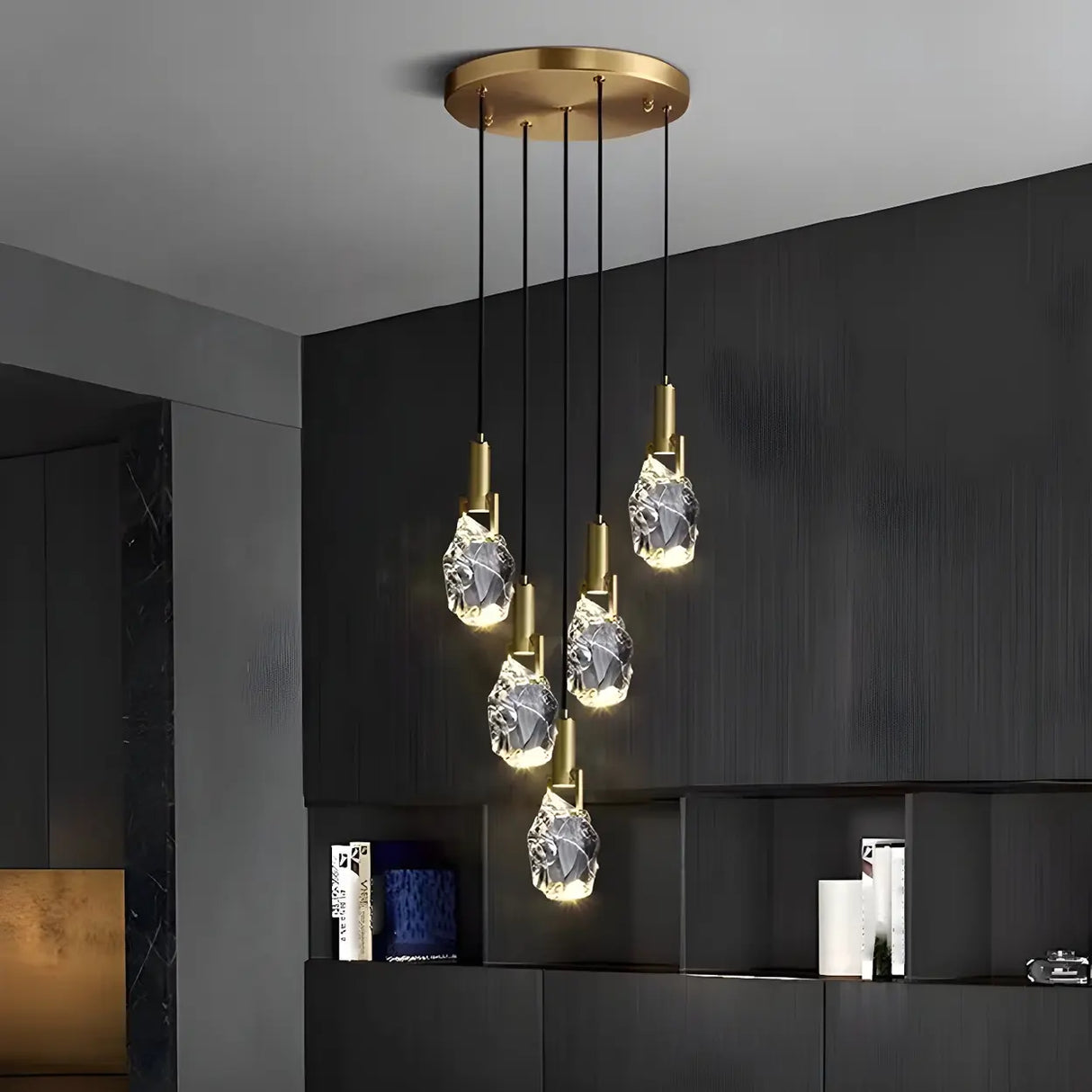 Modern Crystal Pendant Light Gold Bedroom Adjustable Height Image - 7