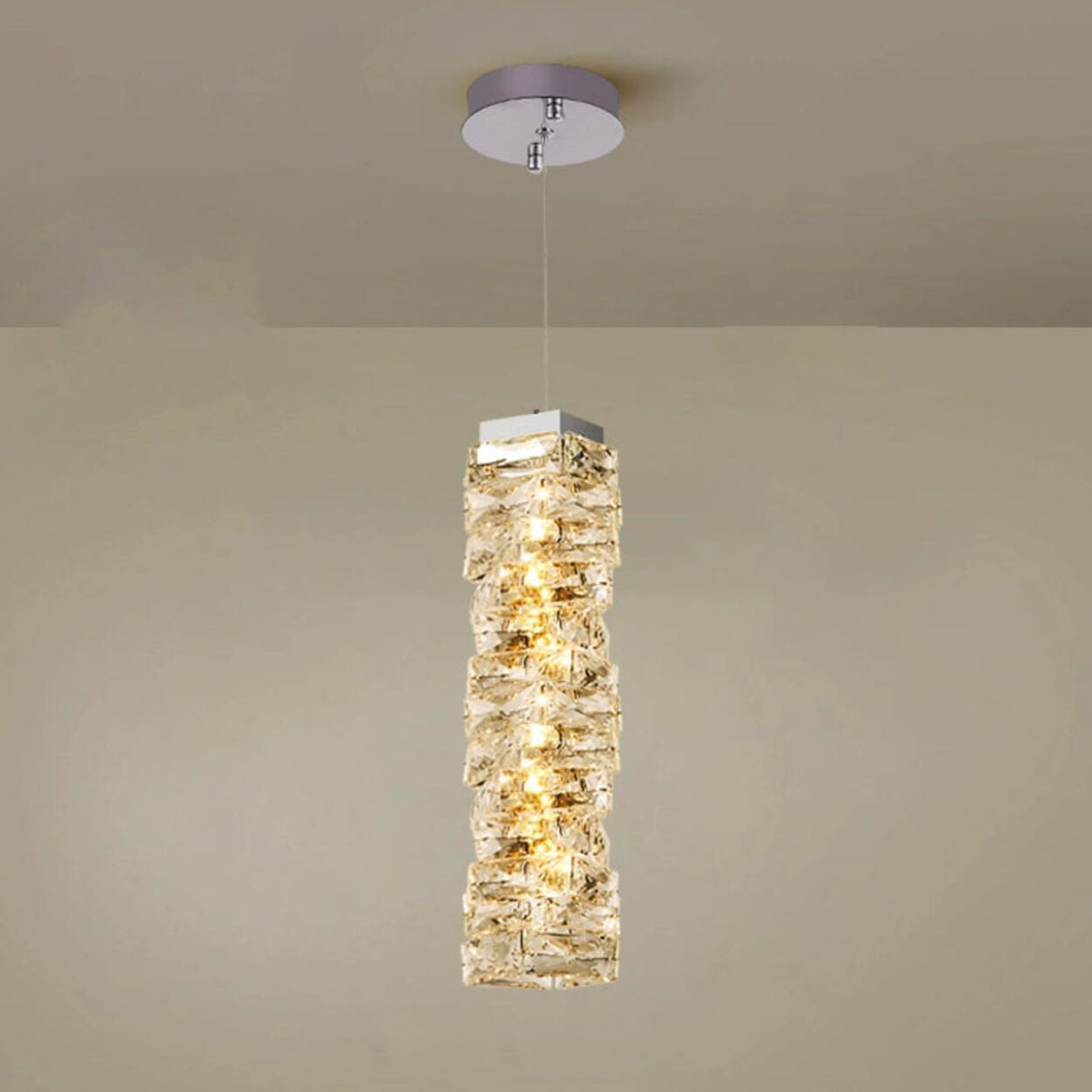 Modern Crystal Rectangular Cube LED Pendant Light Image - 10