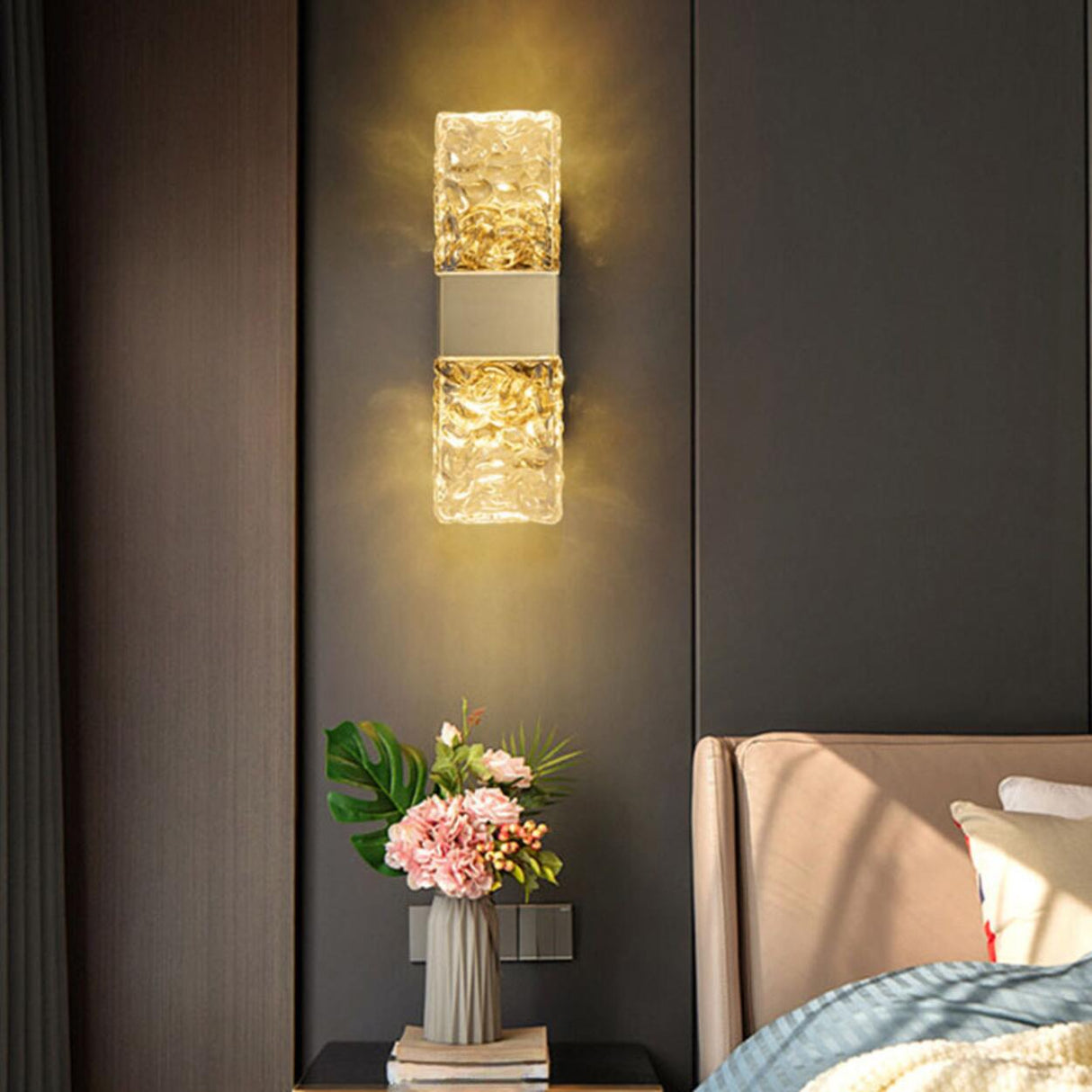 Modern Crystal Rectangular Glass Wall Sconce Image - 1