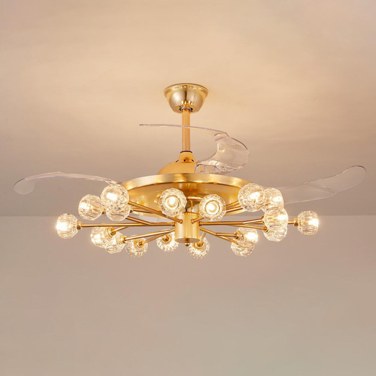 Modern Crystal Sputnik Chandelier Fan with Light Image - 11