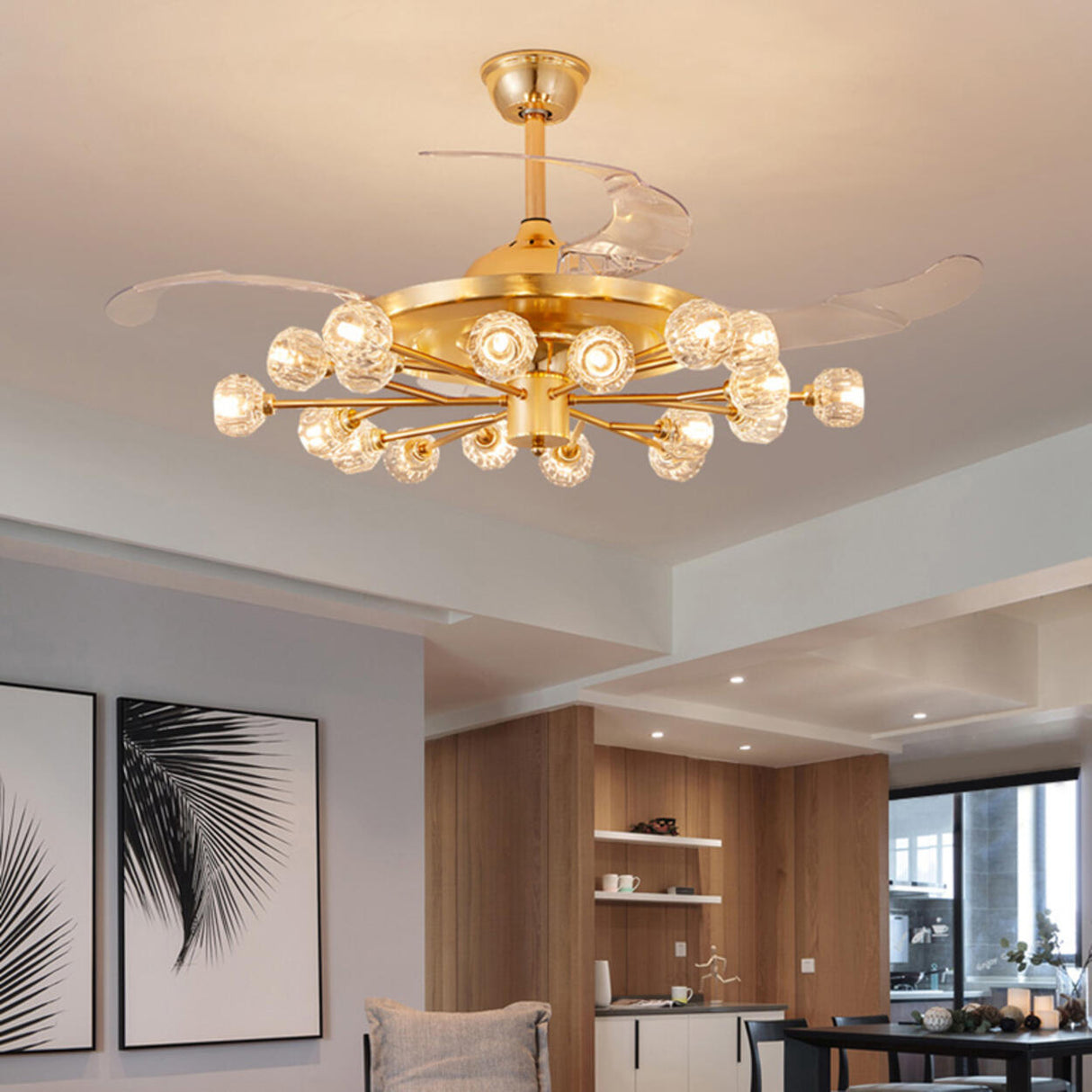 Modern Crystal Sputnik Chandelier Fan with Light Image - 20