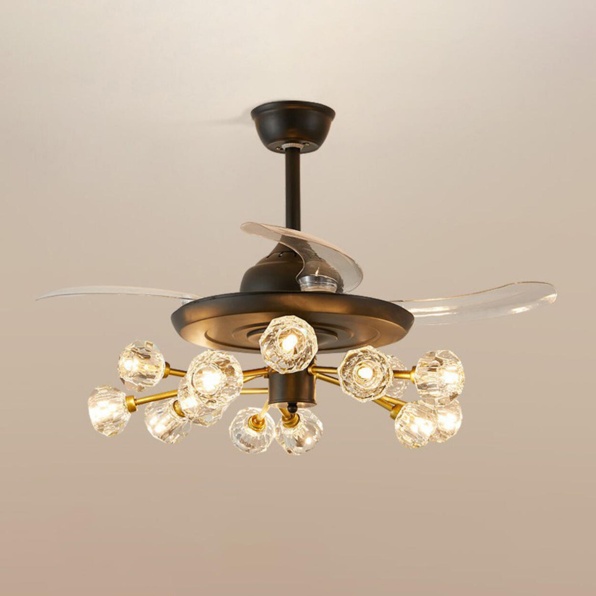 Modern Crystal Sputnik Chandelier Fan with Light Image - 3