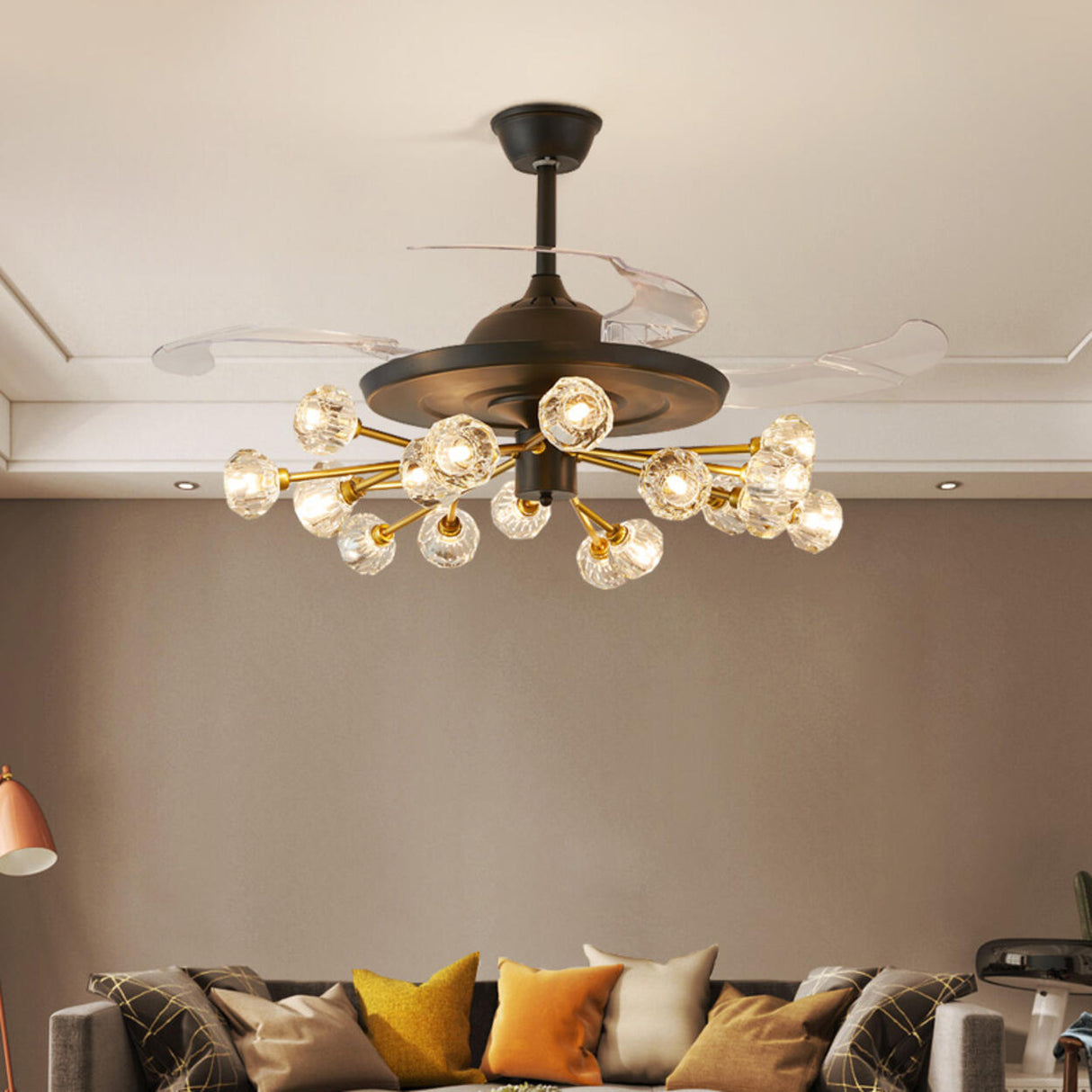 Modern Crystal Sputnik Chandelier Fan with Light Image - 5