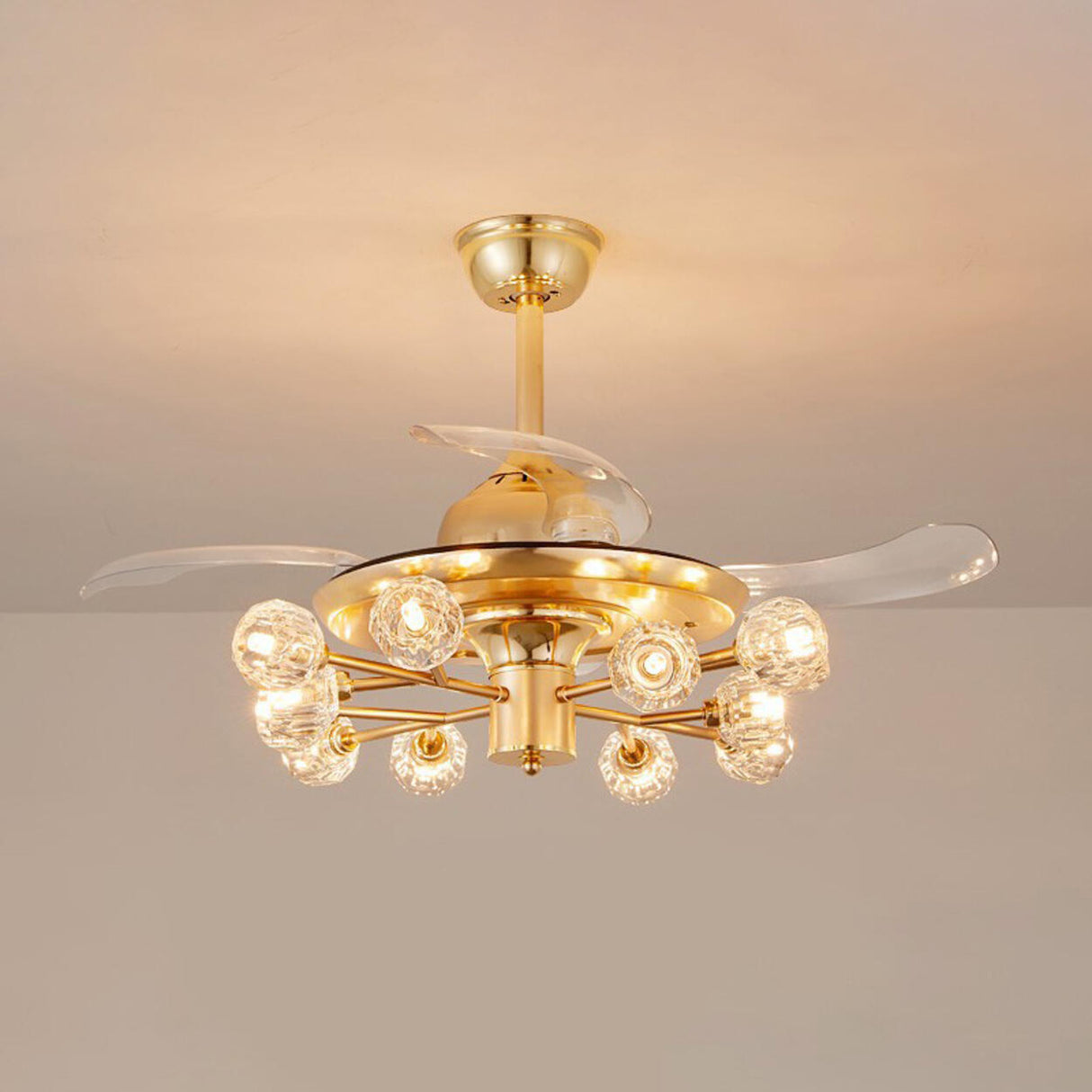 Modern Crystal Sputnik Chandelier Fan with Light Image - 7