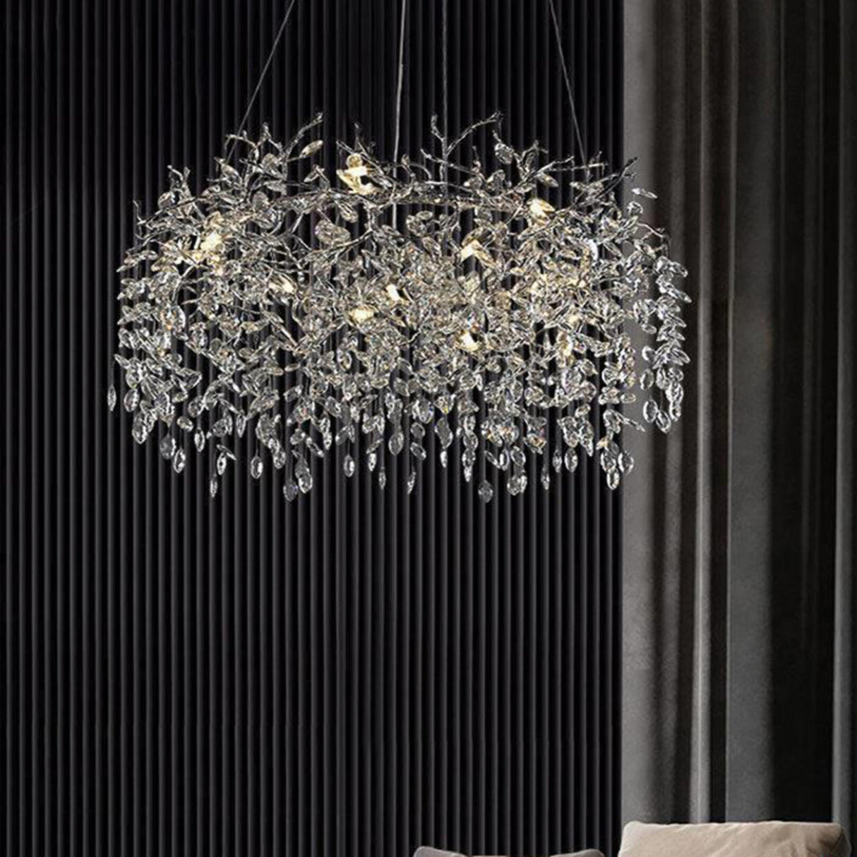 Modern Crystal Teardrop Round Chandelier Adjustable Height Image - 1