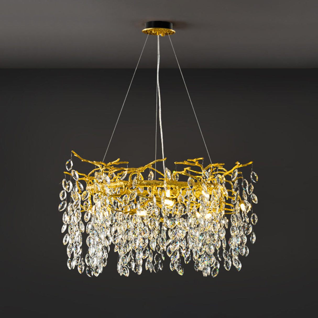 Modern Crystal Teardrop Round Chandelier Adjustable Height Image - 7