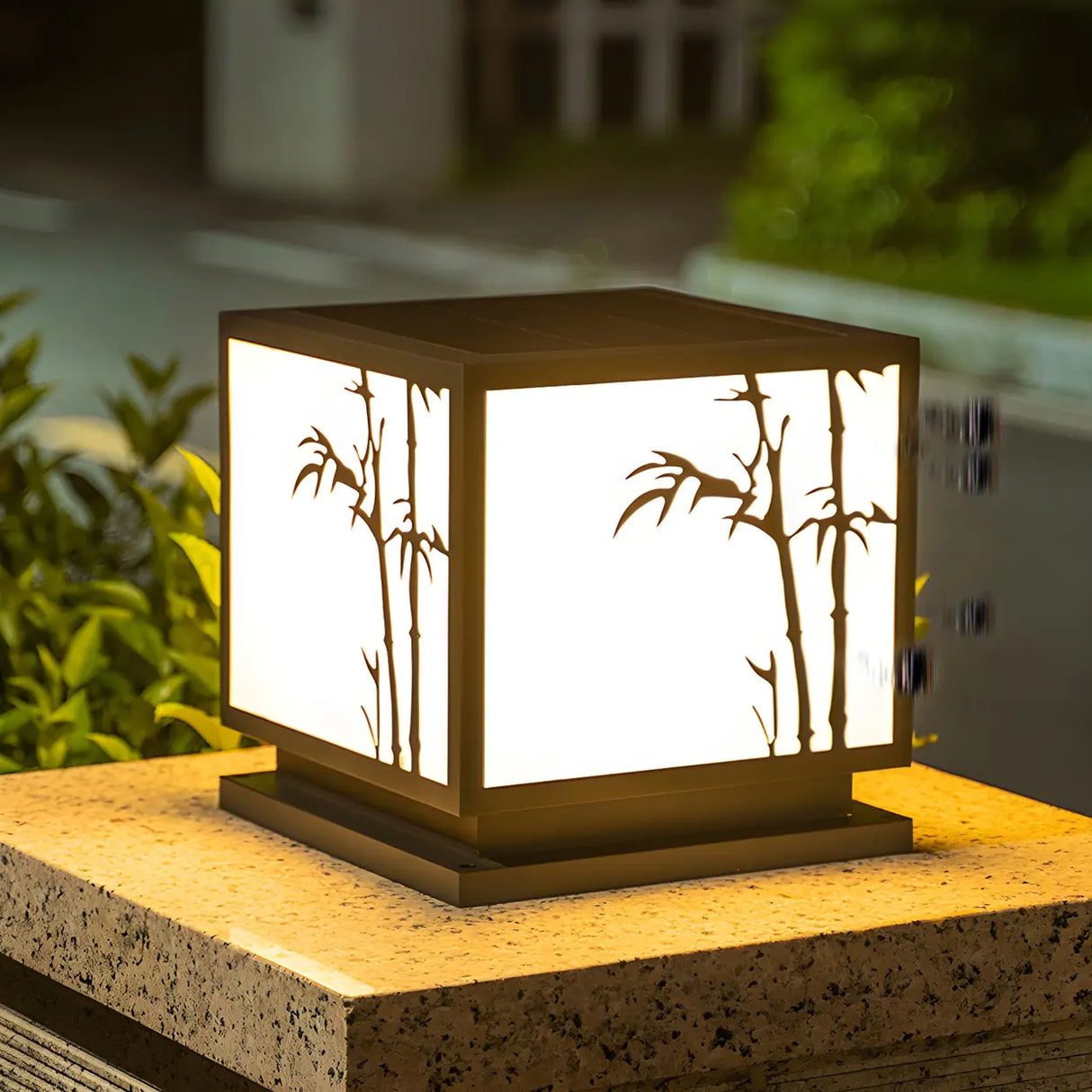 Modern Cube Metal Outdoor Garden Pillar Light Black Image - 13