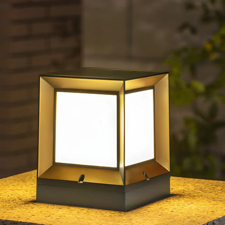 Modern Cube Metal Outdoor Solar Table Lamp Bronze Image - 1