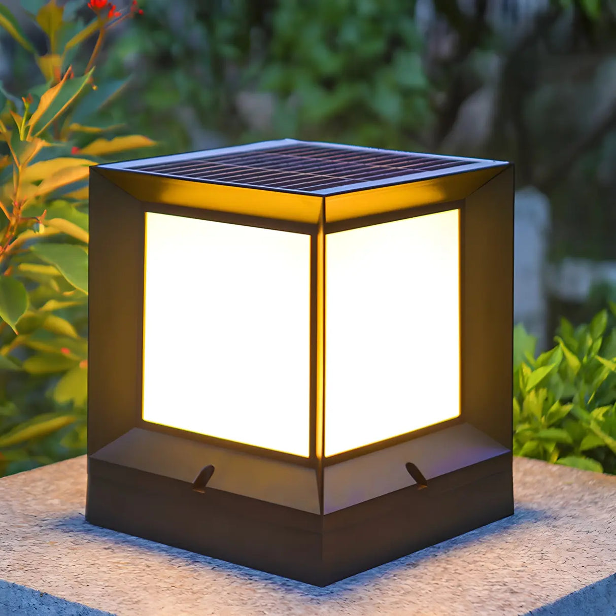 Modern Cube Metal Outdoor Solar Table Lamp Bronze Image - 2