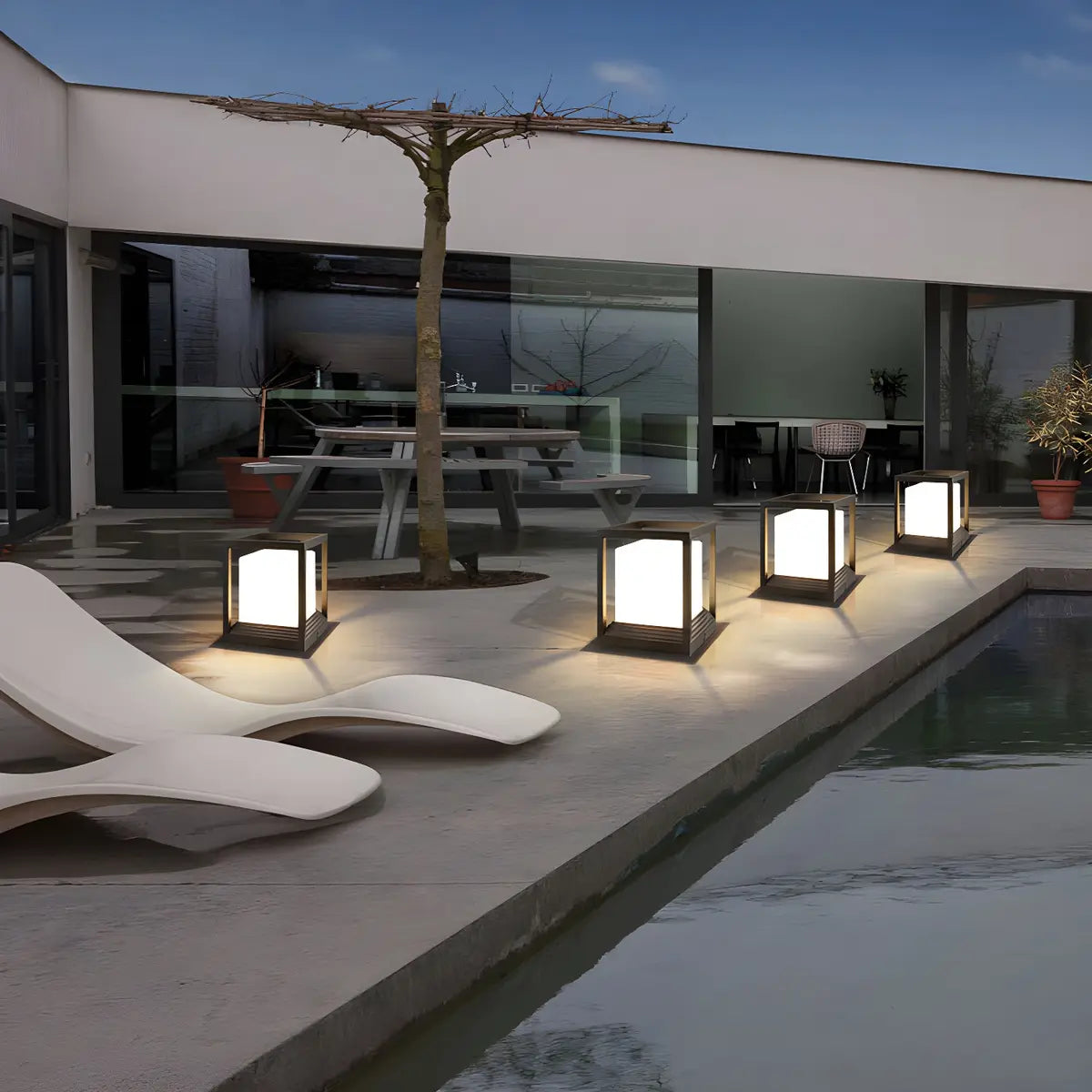 Modern Cube Metal Waterproof Outdoor Pool Post Light Image - 11