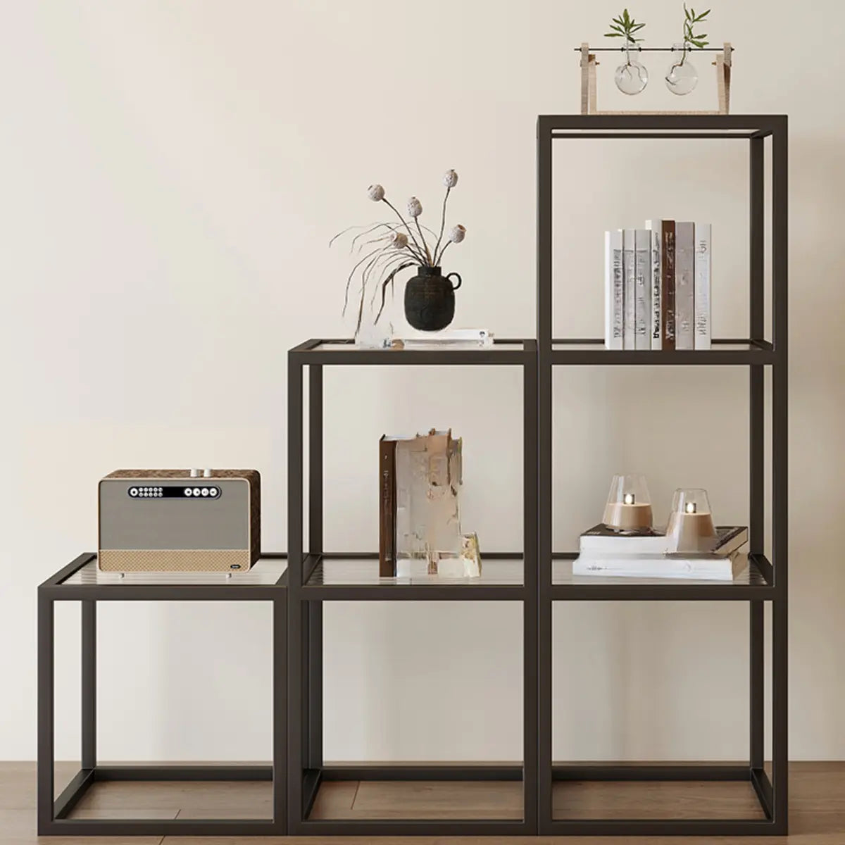 Modern Cube Open Metal Frame Black Multi-use Bookcase Image - 2