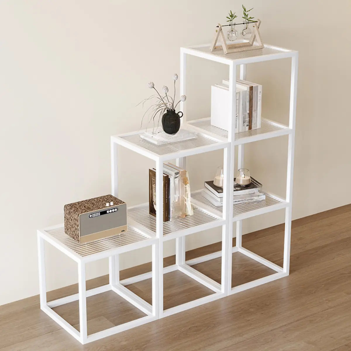 Modern Cube Open Metal Frame Black Multi-use Bookcase Image - 3