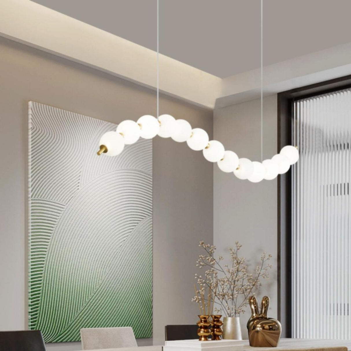 Modern Curve White Ball LED Island Pendant Light Image - 8