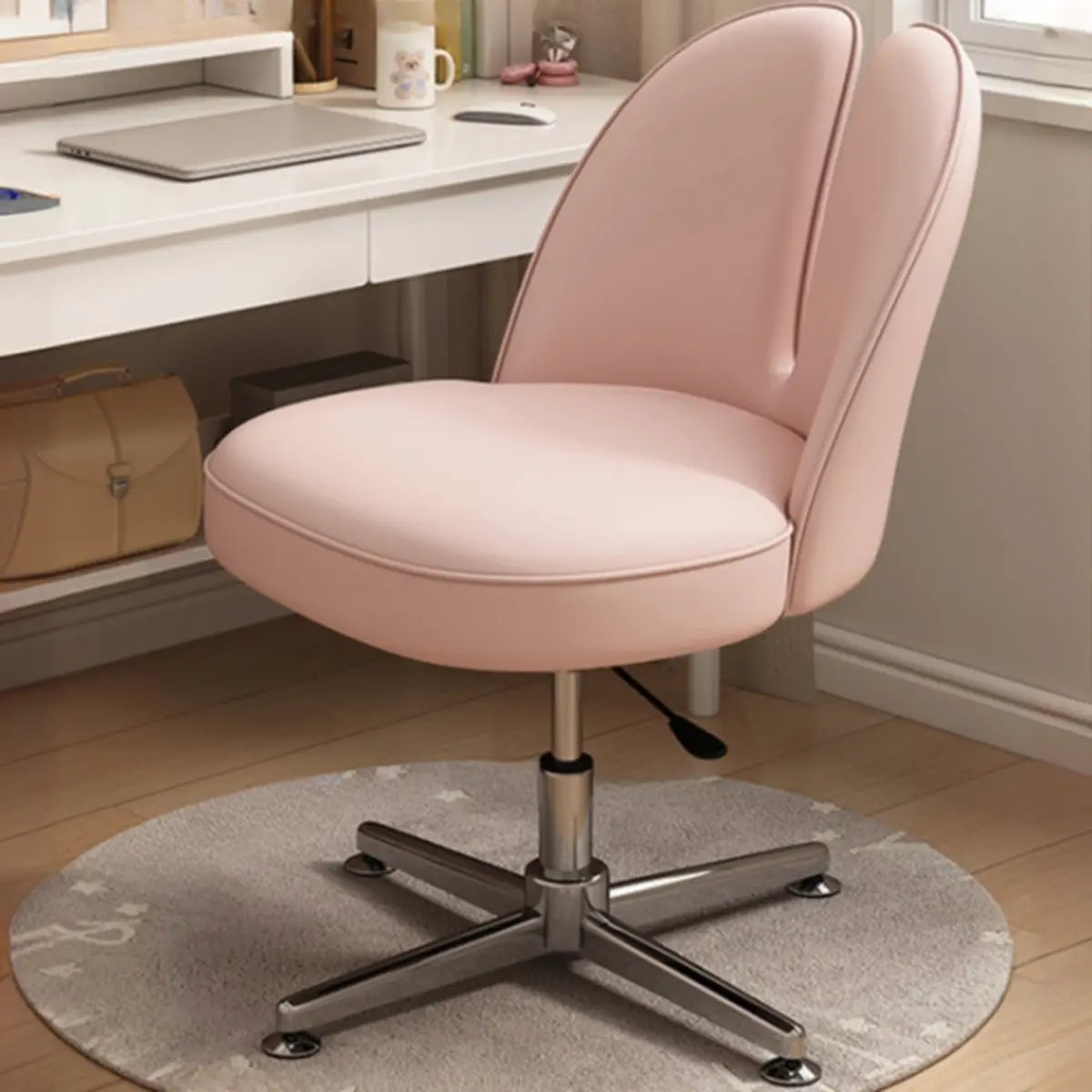 Modern Curved Alloy Task Office Stool Adjustable Pink Seat Image - 1