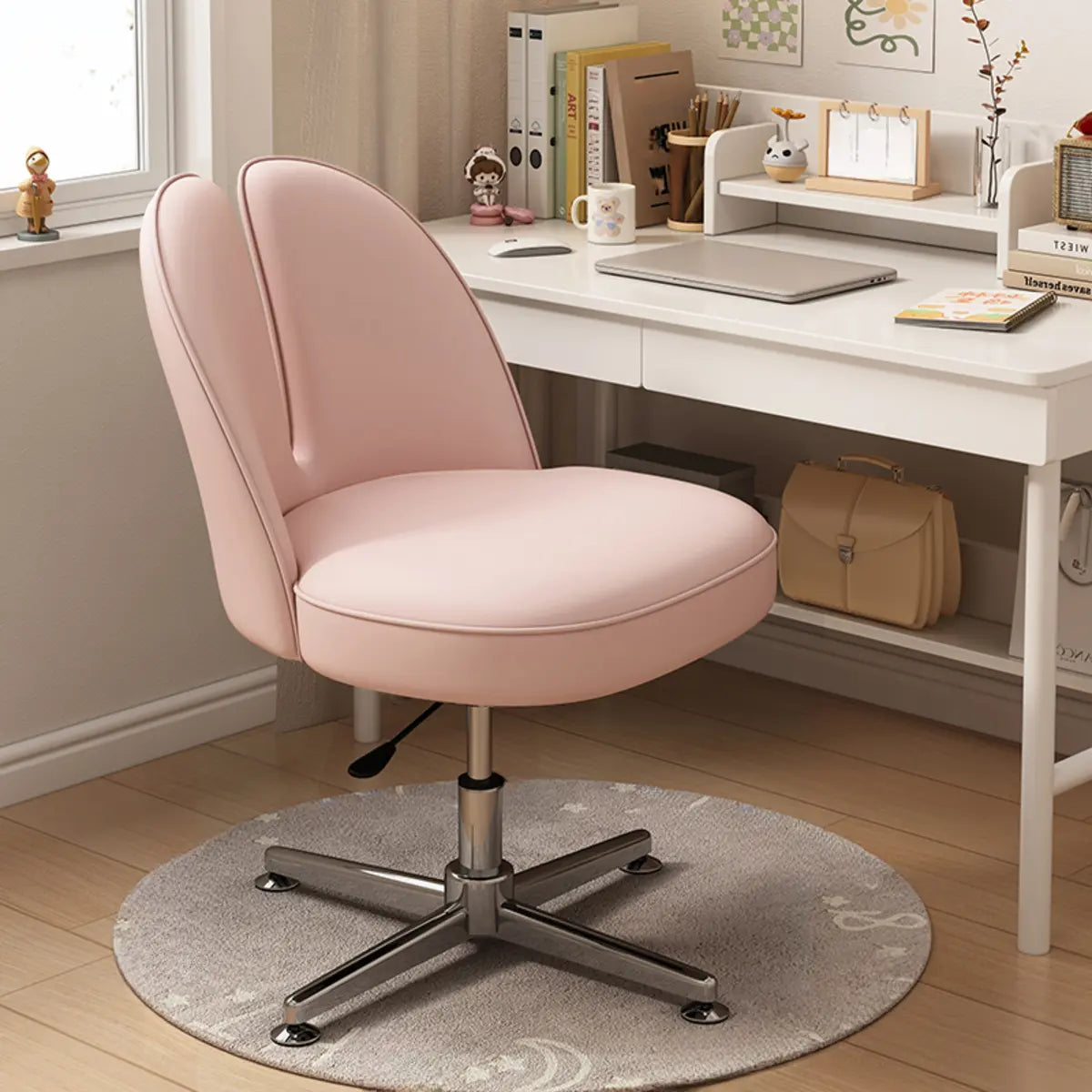 Modern Curved Alloy Task Office Stool Adjustable Pink Seat Image - 7