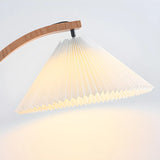 Modern Curved Wooden Floor Lamp with Pleated Shade Image - 10