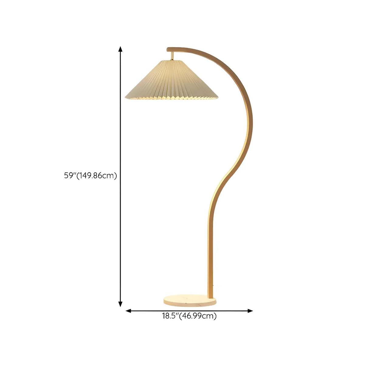 Modern Curved Wooden Floor Lamp with Pleated Shade Image - 14