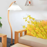 Modern Curved Wooden Floor Lamp with Pleated Shade Image - 4