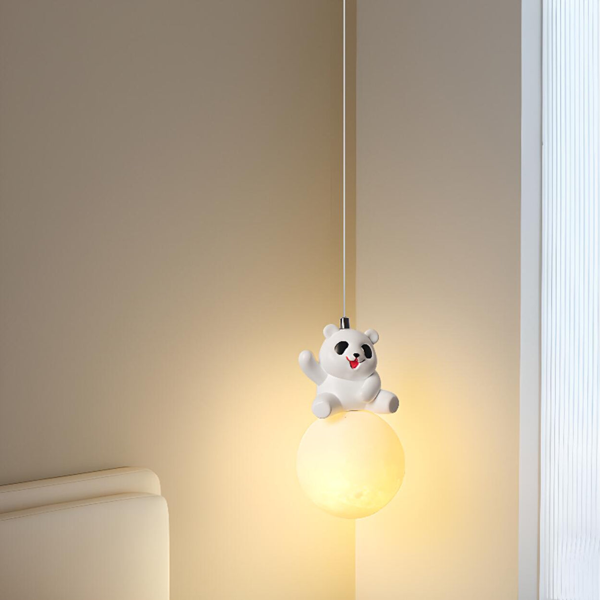 Modern Cute Panda Resin Globe Pendant Light Children's Room Image - 1