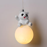 Modern Cute Panda Resin Globe Pendant Light Children's Room Image - 2