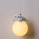 Modern Cute Panda Resin Globe Pendant Light Children's Room Image - 3