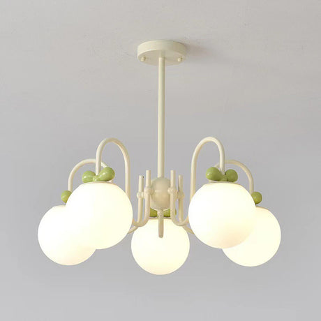 Modern Cute White Glass Globes Green Bow Chandelier Image - 1