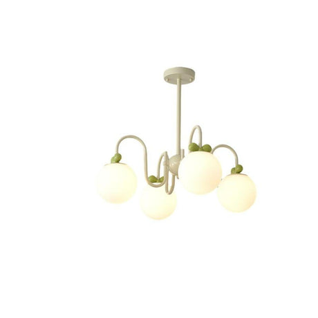 Modern Cute White Glass Globes Green Bow Chandelier Image - 2