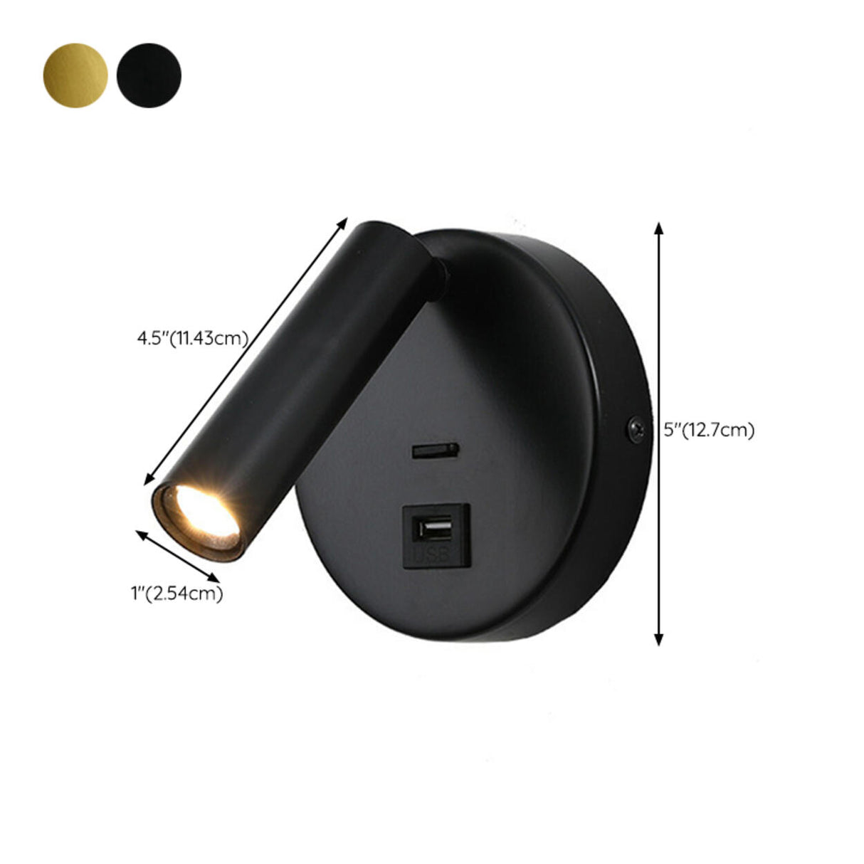 Modern Cylinder Adjustable Wall Sconce with USB Port 