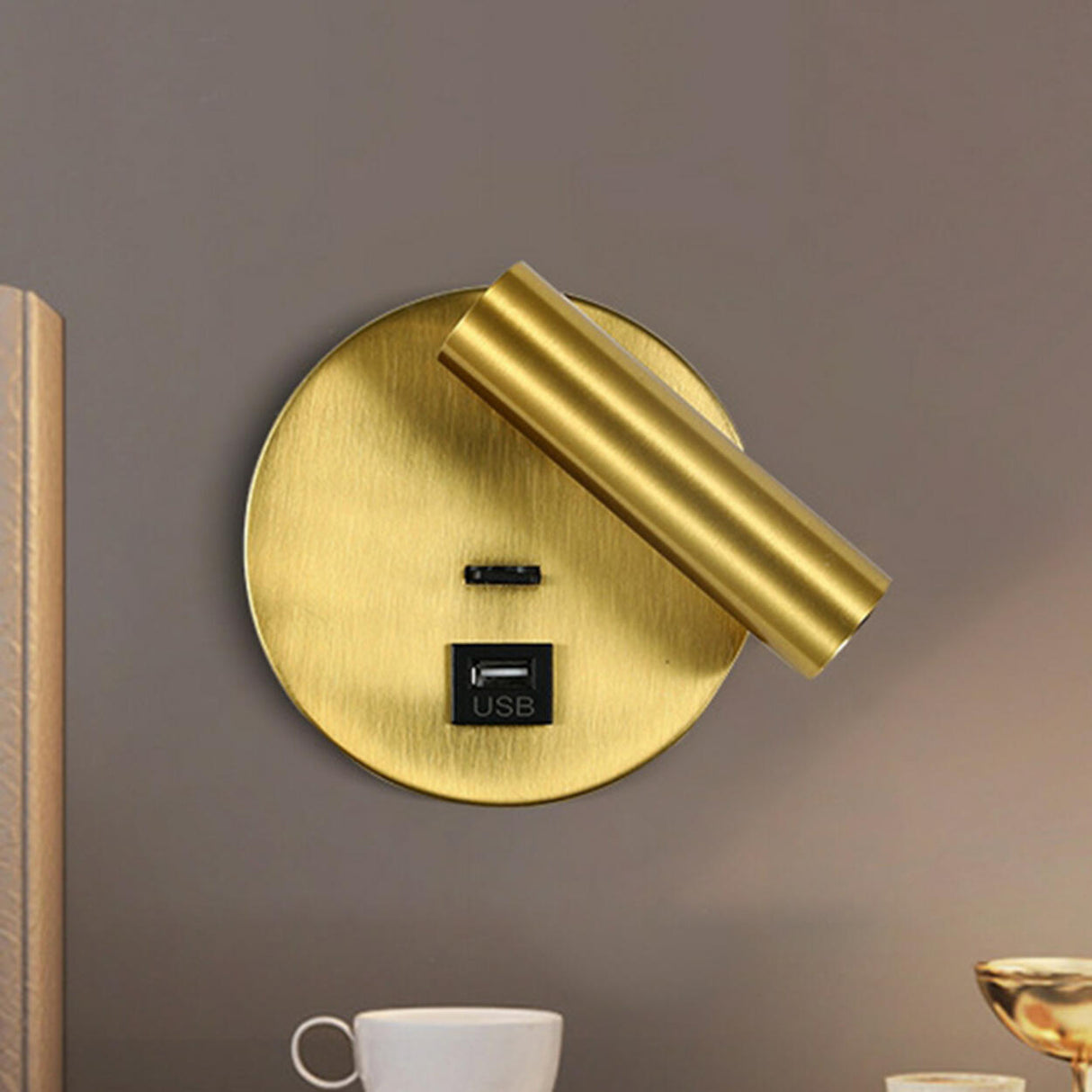 Modern Cylinder Adjustable Wall Sconce with USB Port Image - 4