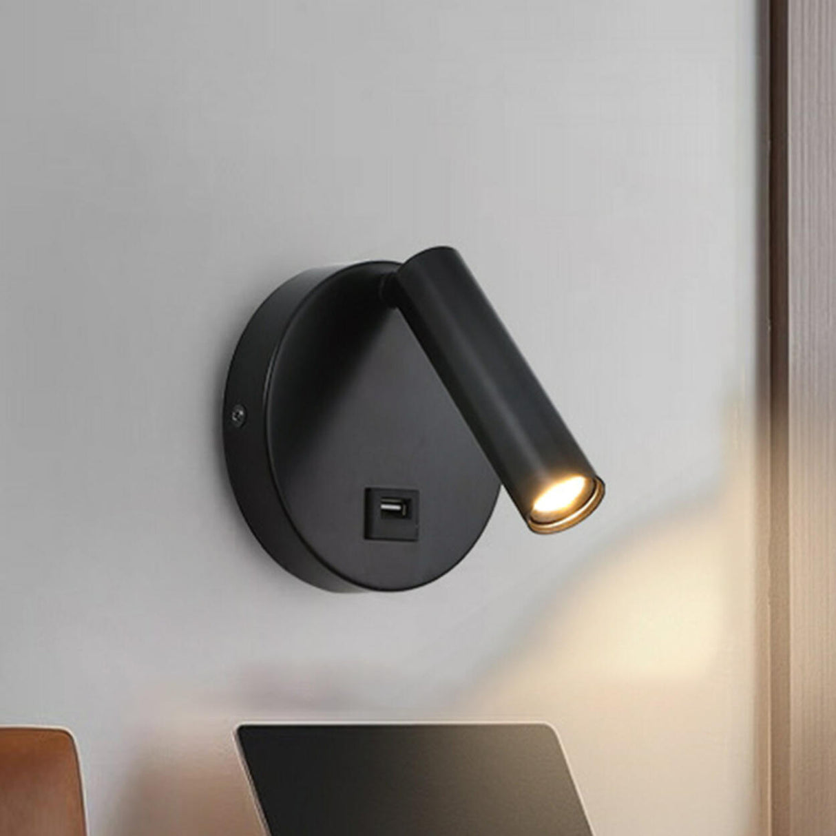 Modern Cylinder Adjustable Wall Sconce with USB Port Image - 5