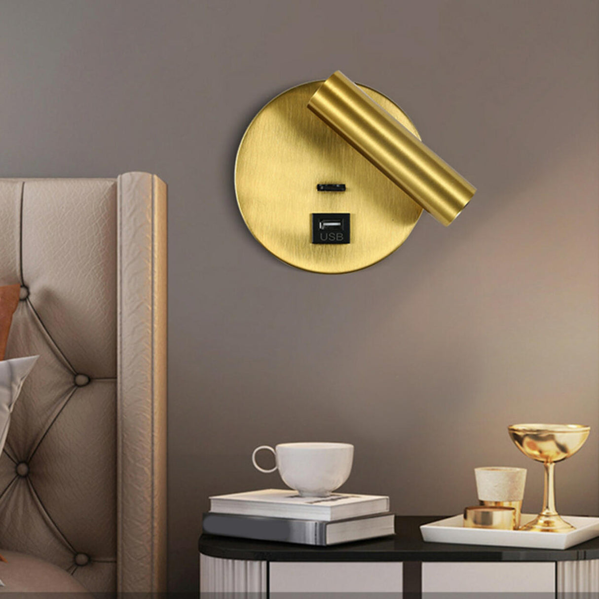 Modern Cylinder Adjustable Wall Sconce with USB Port Image - 6