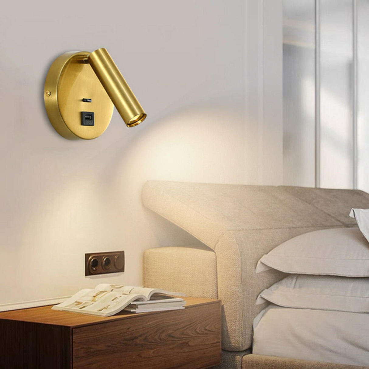 Modern Cylinder Adjustable Wall Sconce with USB Port Image - 7