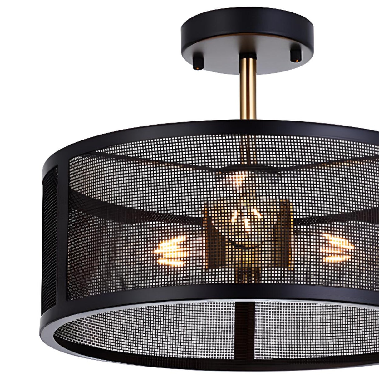 Modern Cylinder Black Metal Mesh Semi-Flush Mount Light Image - 10