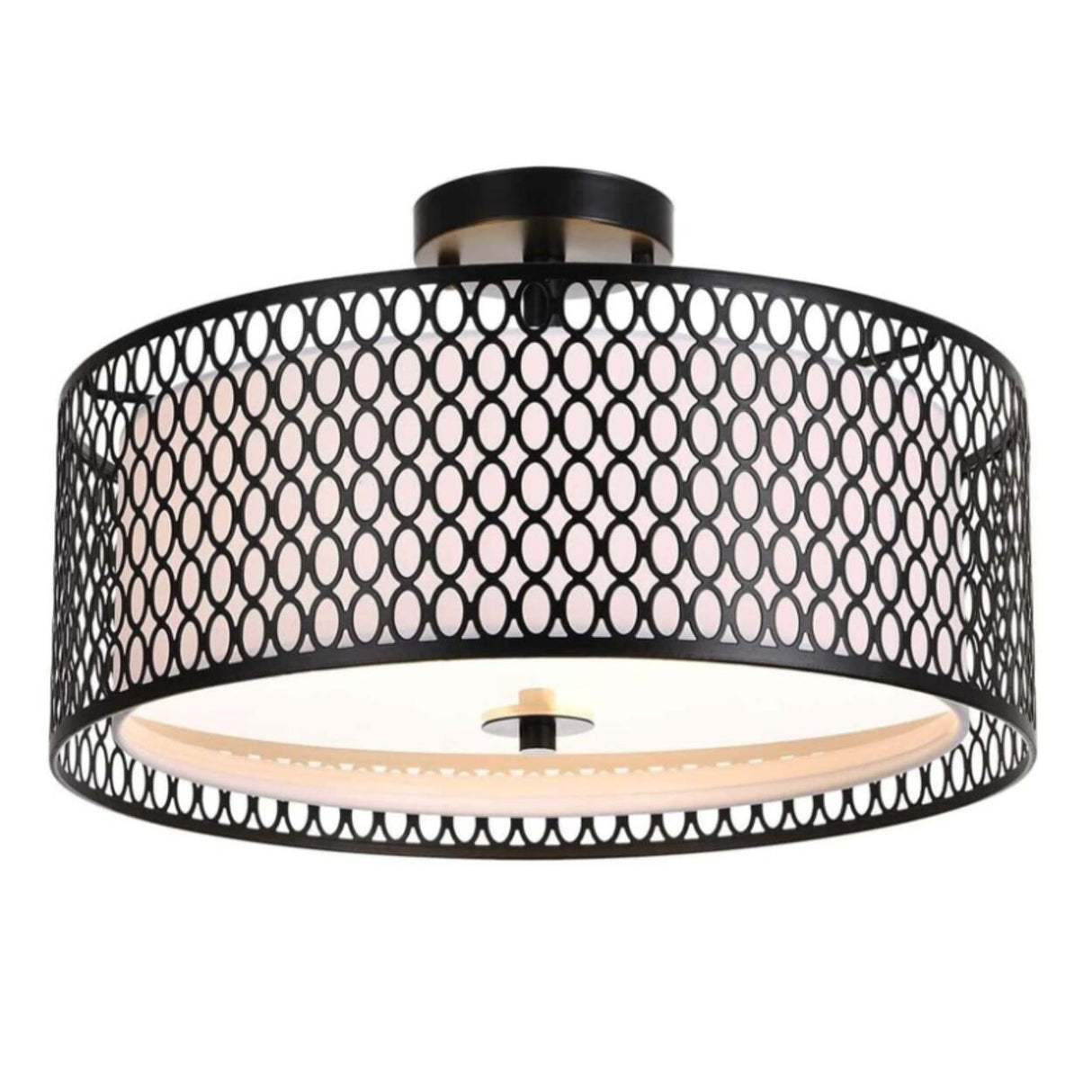 Modern Cylinder Black Metal Mesh Semi-Flush Mount Light Image - 11