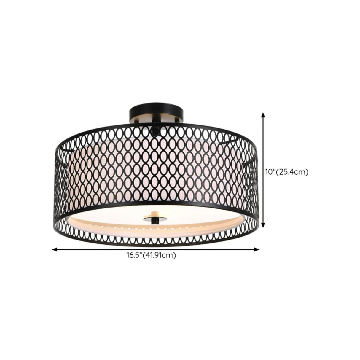 Modern Cylinder Black Metal Mesh Semi-Flush Mount Light 