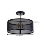 Modern Cylinder Black Metal Mesh Semi-Flush Mount Light Image - 13