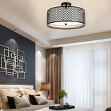 Modern Cylinder Black Metal Mesh Semi-Flush Mount Light Image - 3