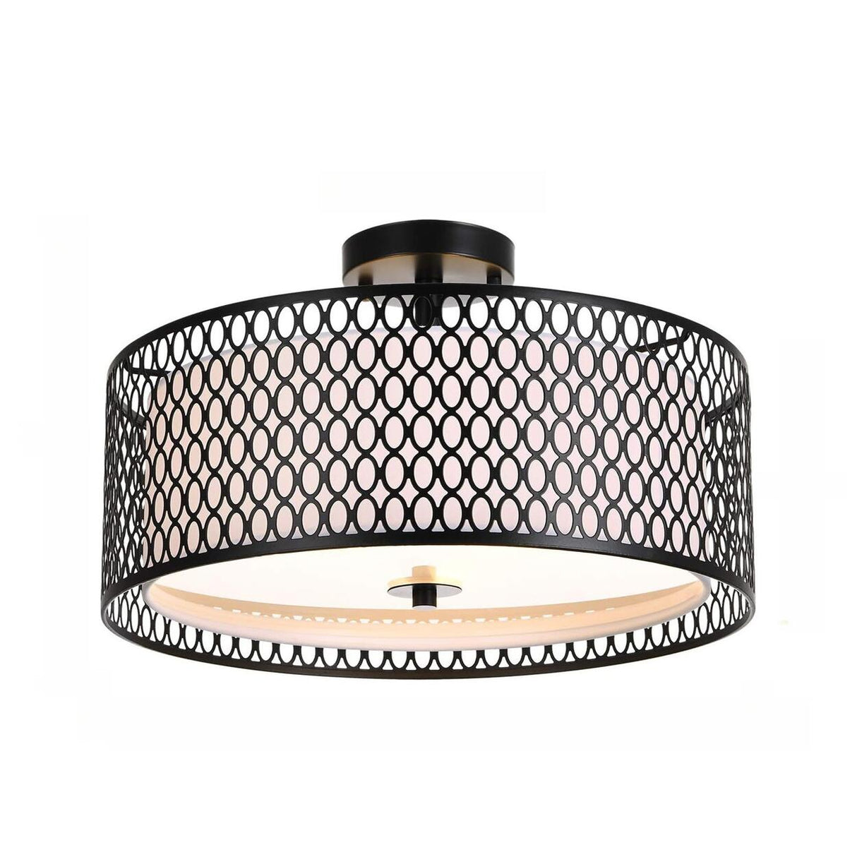 Modern Cylinder Black Metal Mesh Semi-Flush Mount Light Image - 5