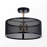 Modern Cylinder Black Metal Mesh Semi-Flush Mount Light Image - 6