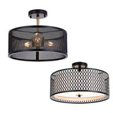 Modern Cylinder Black Metal Mesh Semi-Flush Mount Light Image - 7