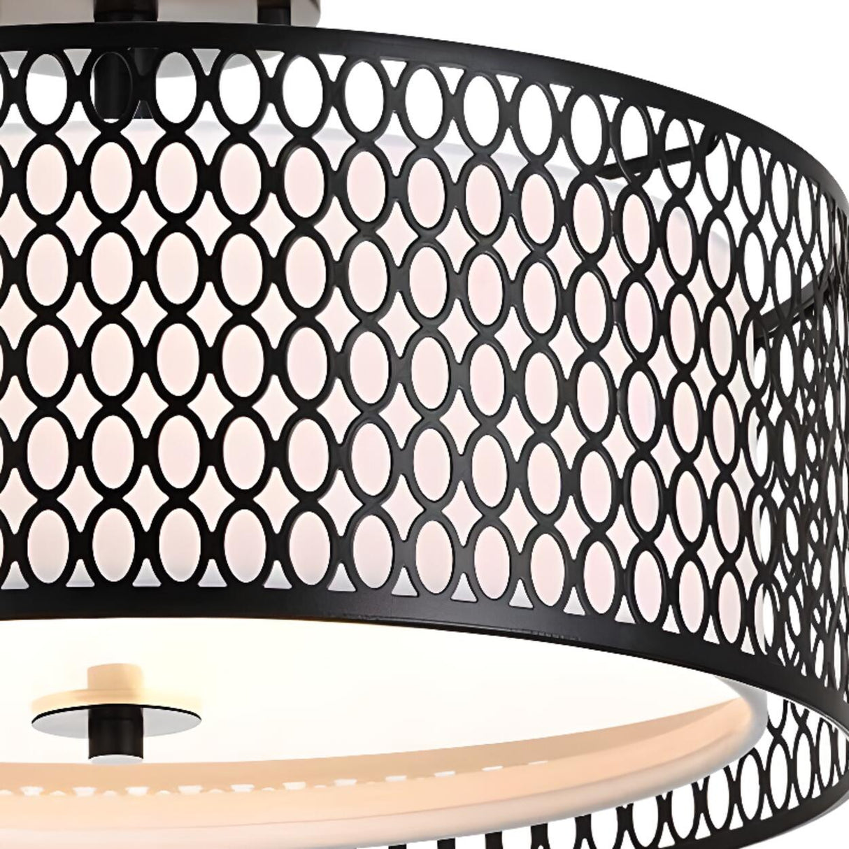 Modern Cylinder Black Metal Mesh Semi-Flush Mount Light Image - 9