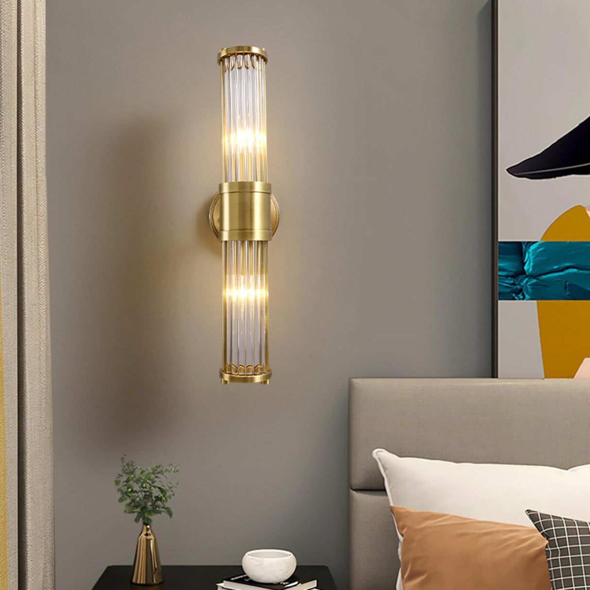 Modern Cylinder Clear Crystal Bedroom Wall Sconce Image - 1