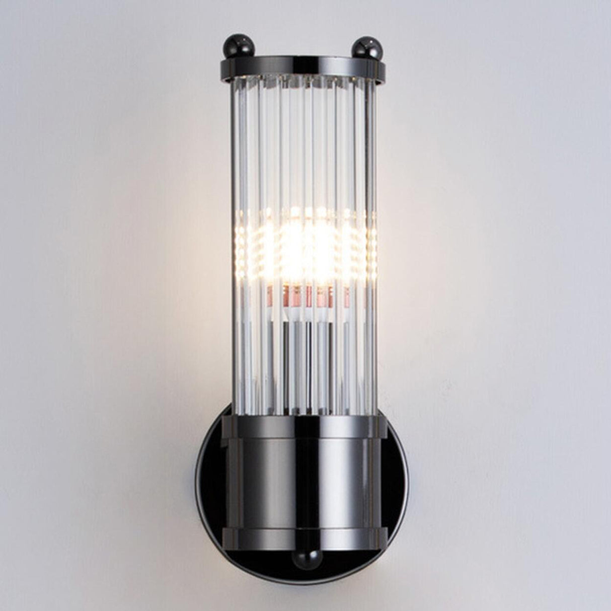 Modern Cylinder Clear Crystal Bedroom Wall Sconce Image - 12