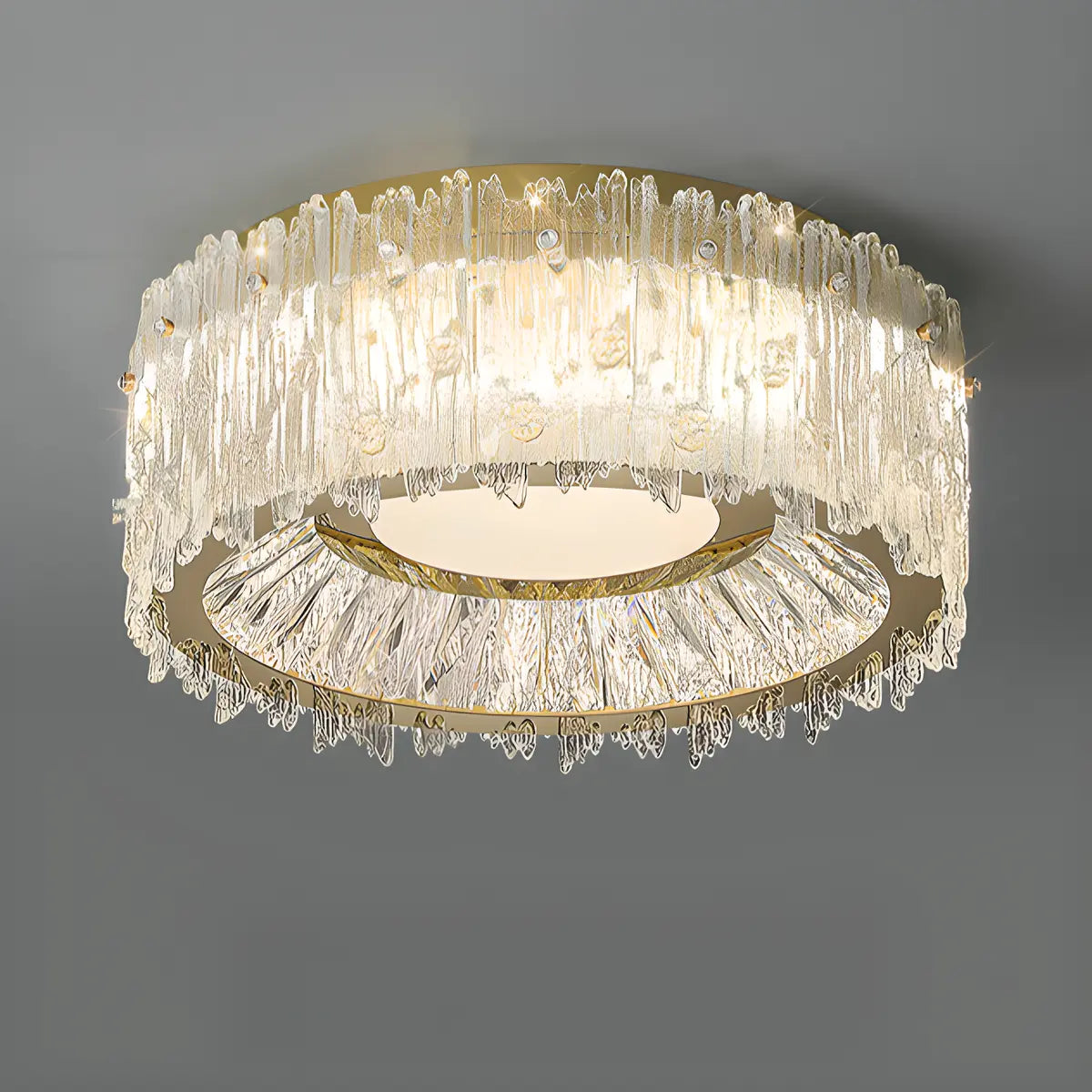 Luxury Cylinder Crystal Glass Flush Mount Ceiling Light Image - 10