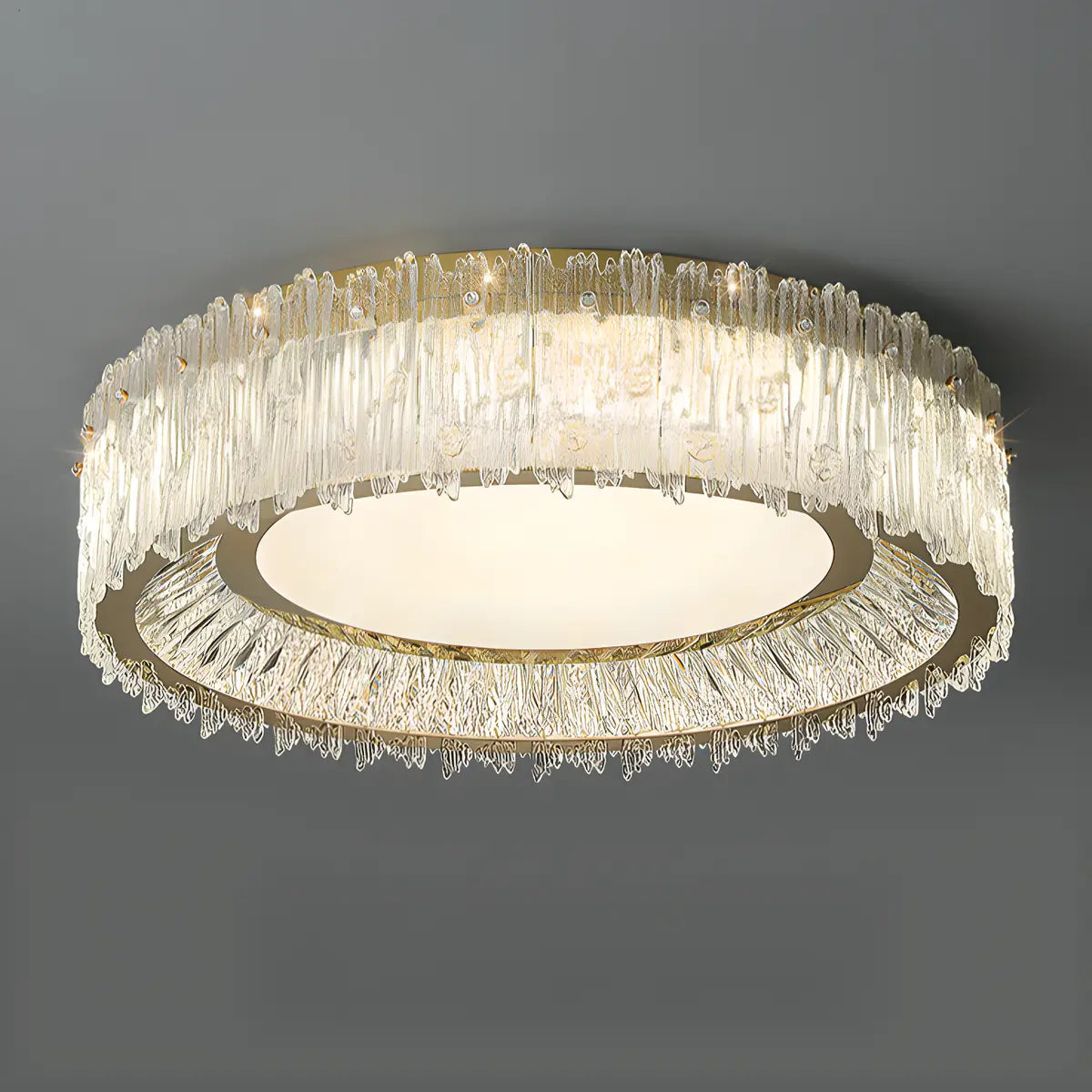 Luxury Cylinder Crystal Glass Flush Mount Ceiling Light Image - 11