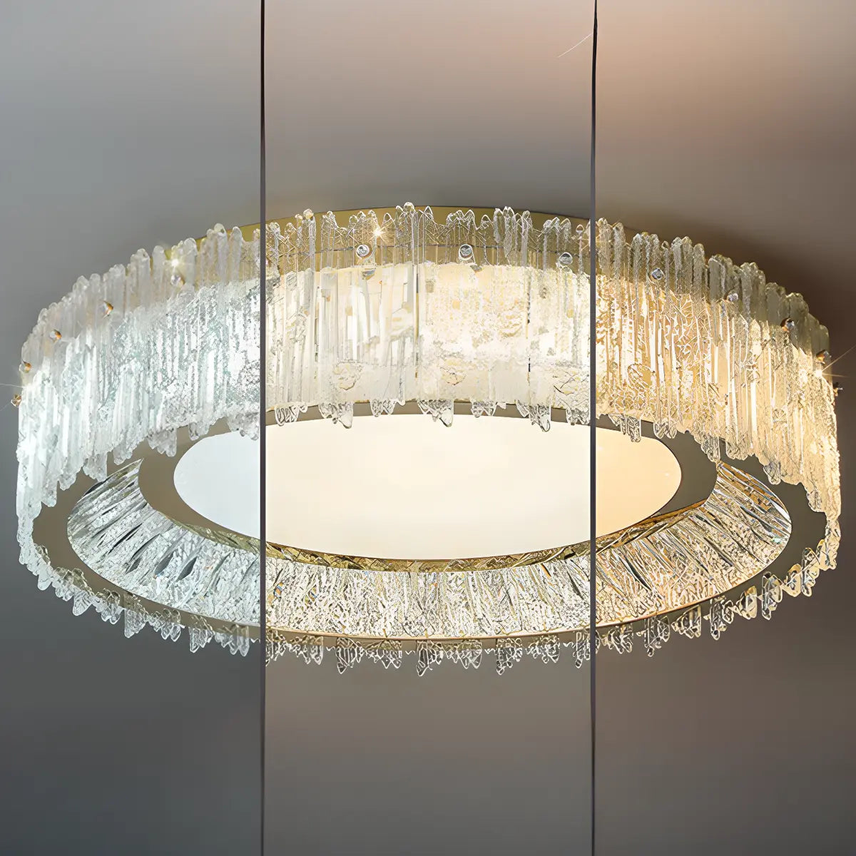 Luxury Cylinder Crystal Glass Flush Mount Ceiling Light Image - 12