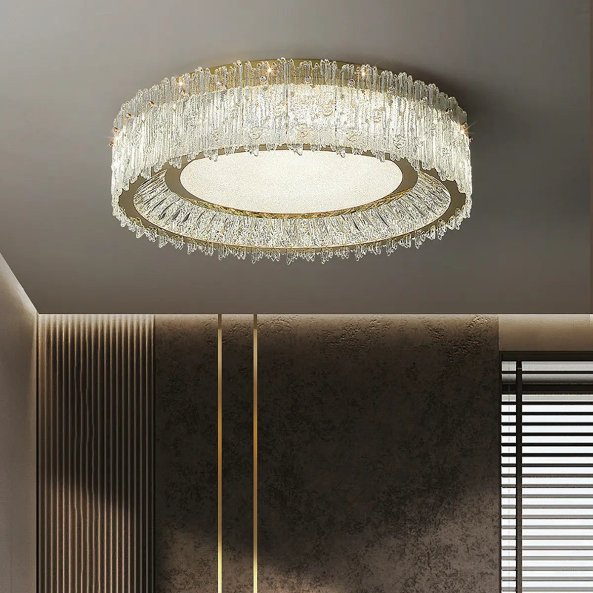 Luxury Cylinder Crystal Glass Flush Mount Ceiling Light Image - 2