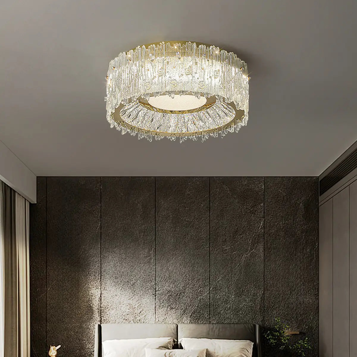 Luxury Cylinder Crystal Glass Flush Mount Ceiling Light Image - 3